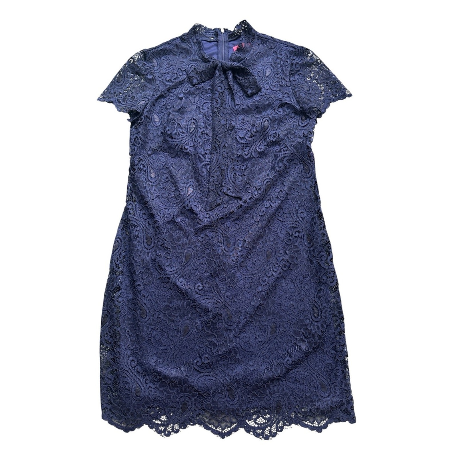 Betsey Johnson Navy Lace Bow Neck Shift Mini Dress NWT Size 12