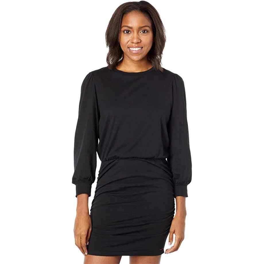 N. Philanthropy Capa Mini Dress Womens Size XL Black 3/4 Blouson Sleeves Ruched