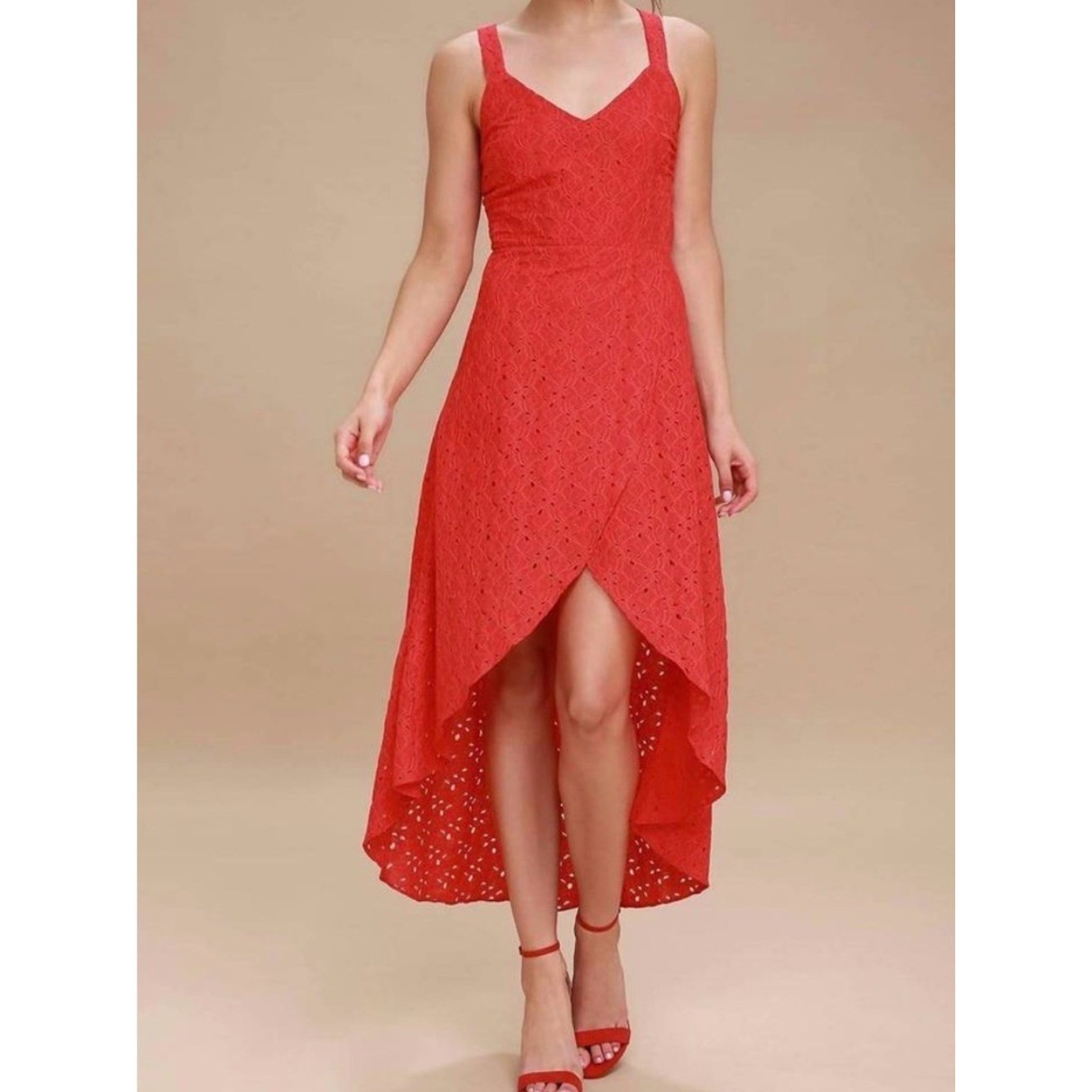 J.O.A Melodrama Red Lace Midi Dress Size Medium