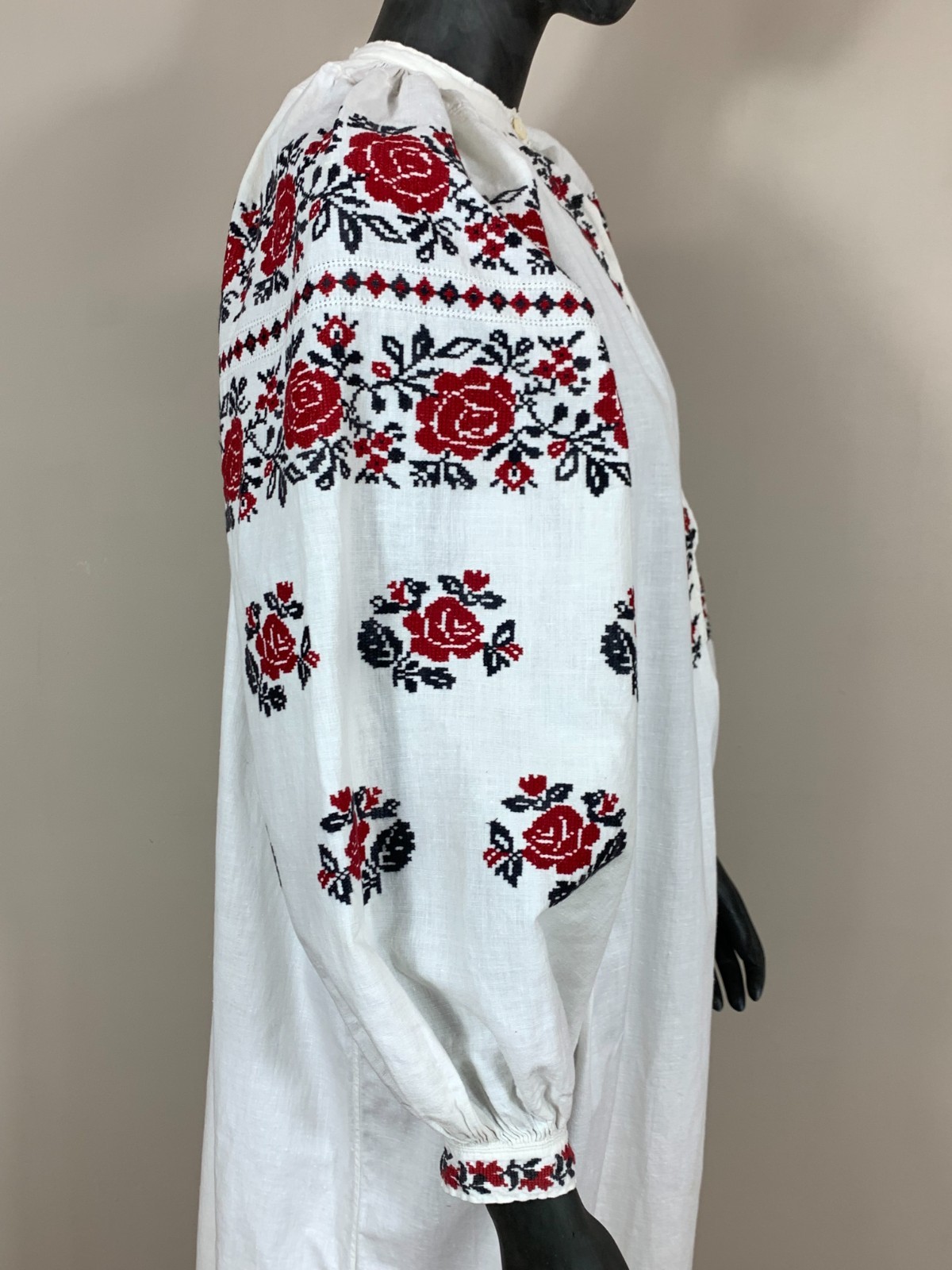 Vintage Ukrainian Embroidered Linen Vyshyvanka Dress Handmade Folk Shirt