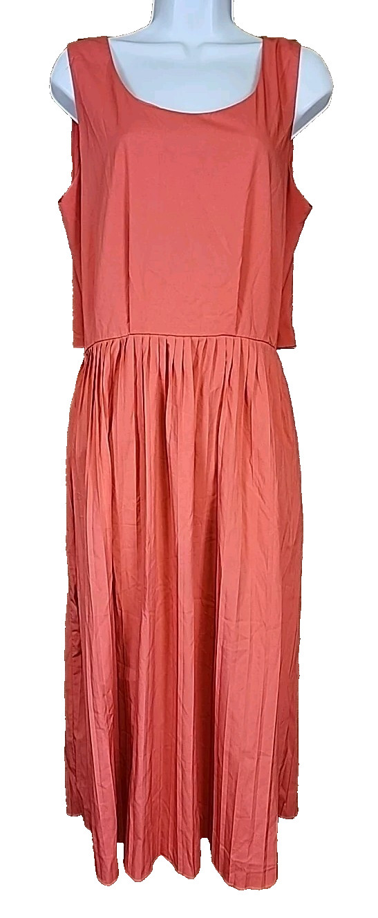 Alythea Coral Orange Sleeveless Pleated A Line Midi Dress Large Cutout Back R2