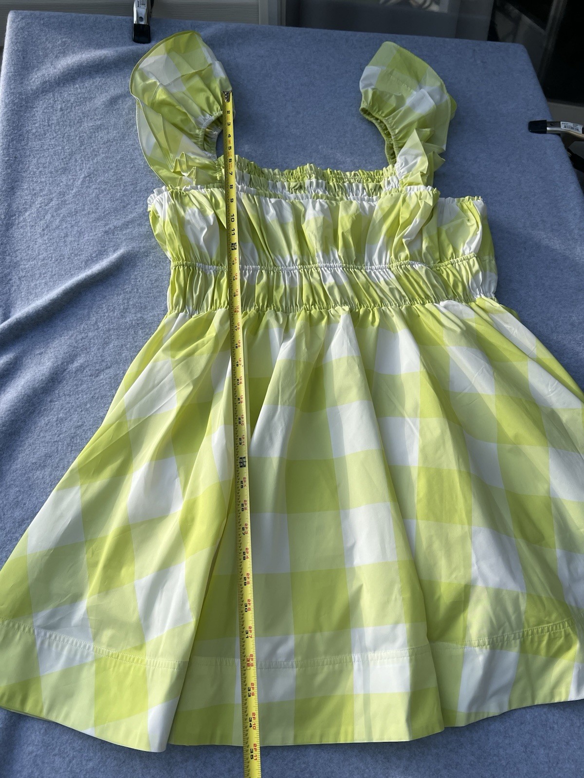 Anthropologie Maeve Square Neck Flutter Sleeve Shirred Dress XL NWT Green Plaid