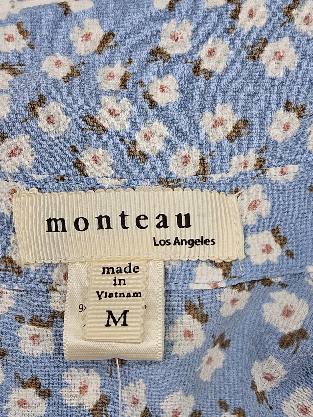 Monteau Womens Medium Coattage Blue Floral Print Shirt Dress
