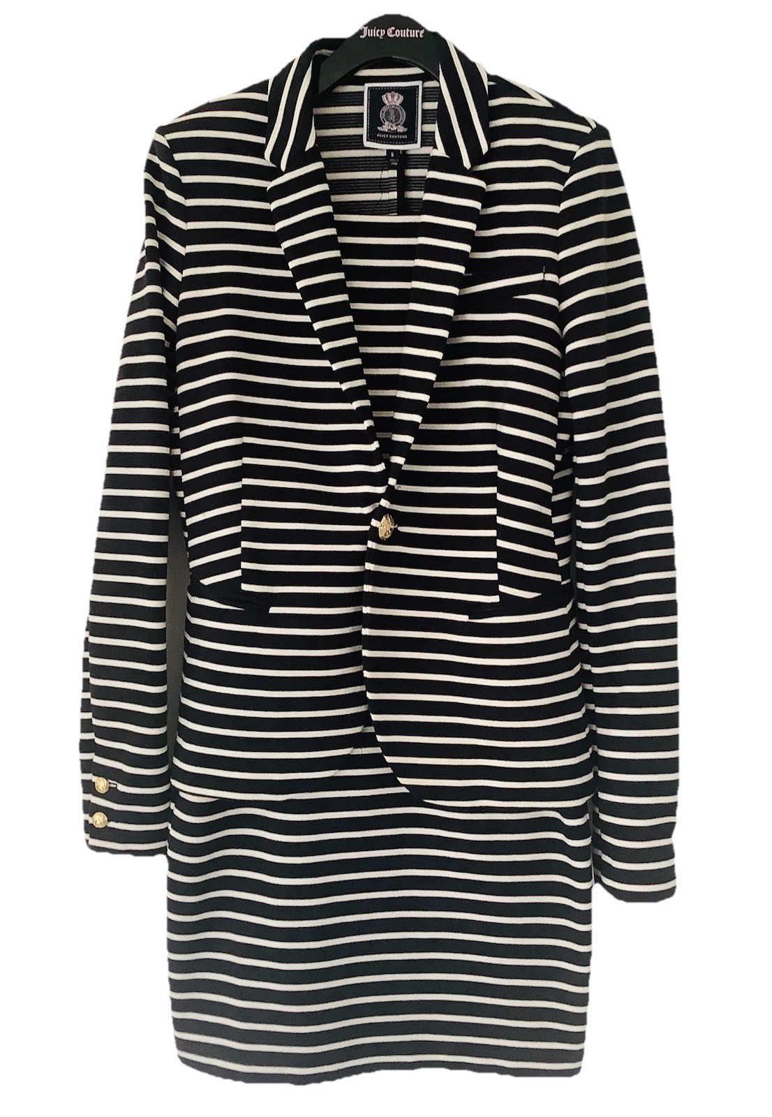 JUICY COUTURE FITTED STRIPE PONTE DRESS Expose Zipper Bodycon Mini BLACK ANGEL S