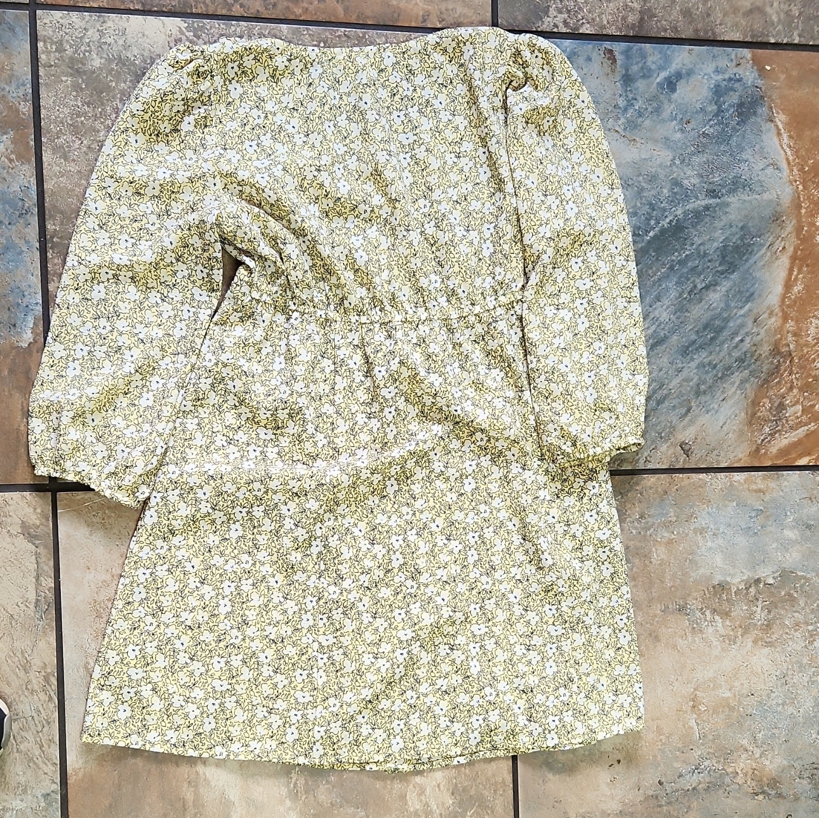 Bebop Yellow Floral V-Neck Long Sleeve Shift Mini Dress Women’s S
