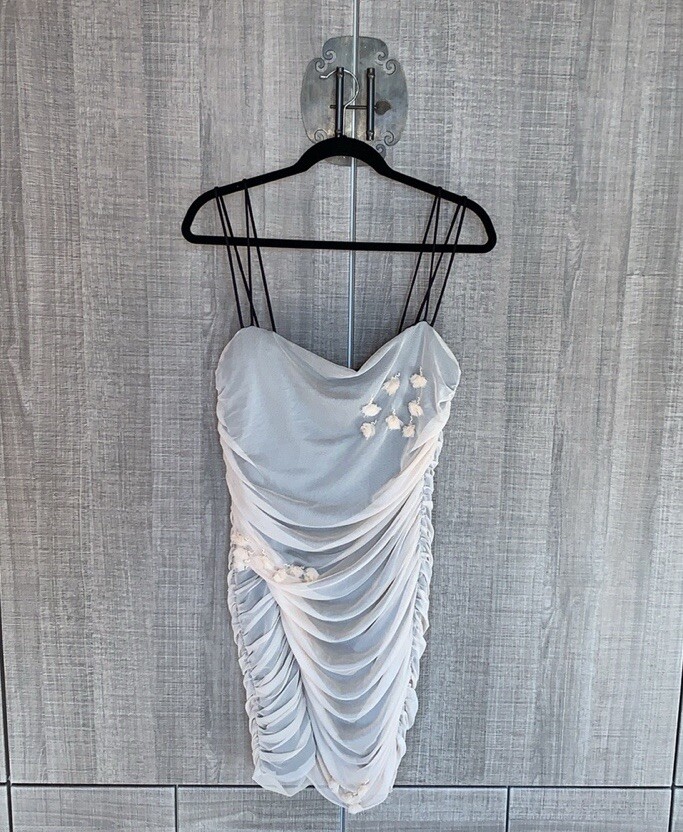 Zara Mesh Sleeveless Folds 3D Flower Mini Dress