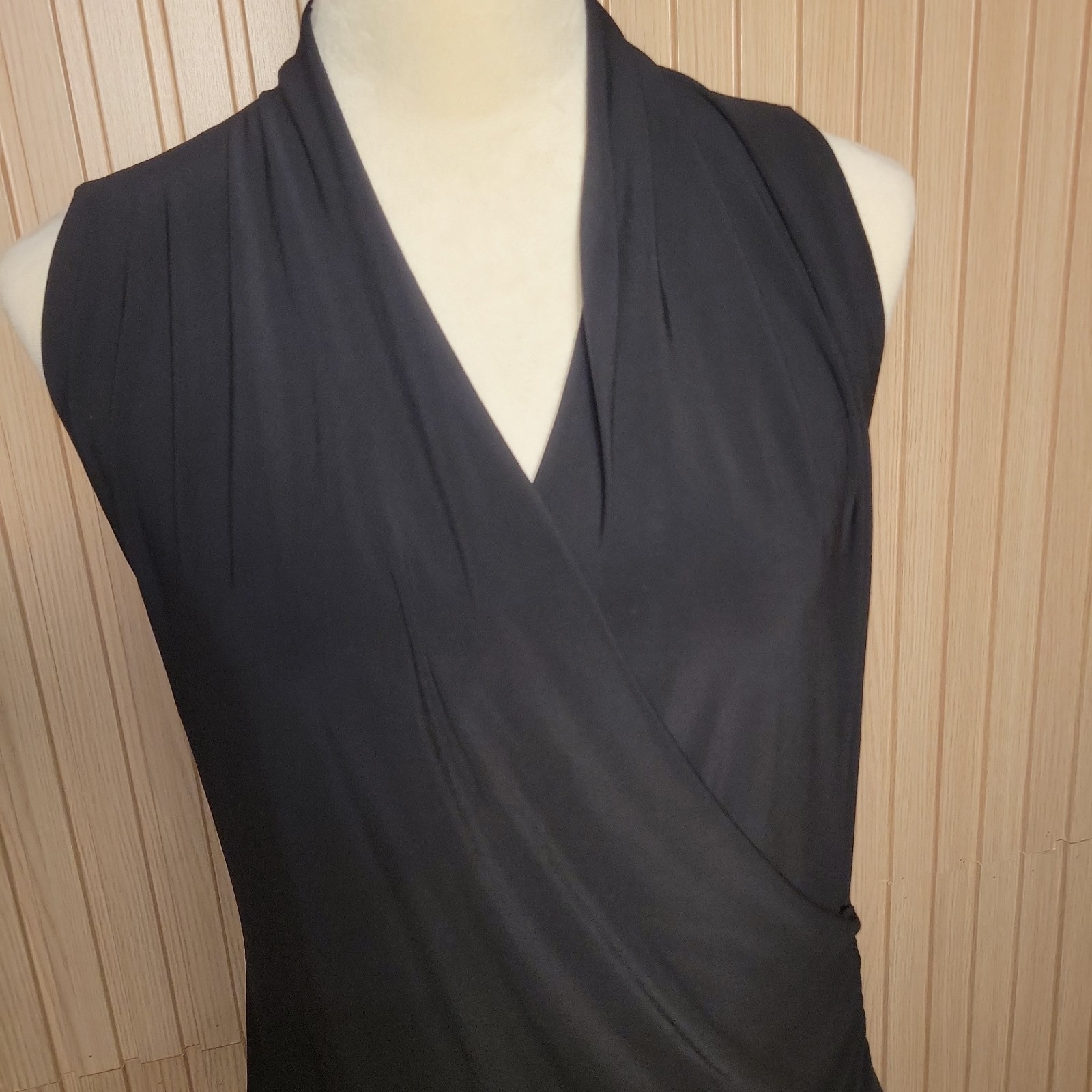 Norma Kamali Sleeveless Draped Ruched Faux Wrap Dress Black Size L