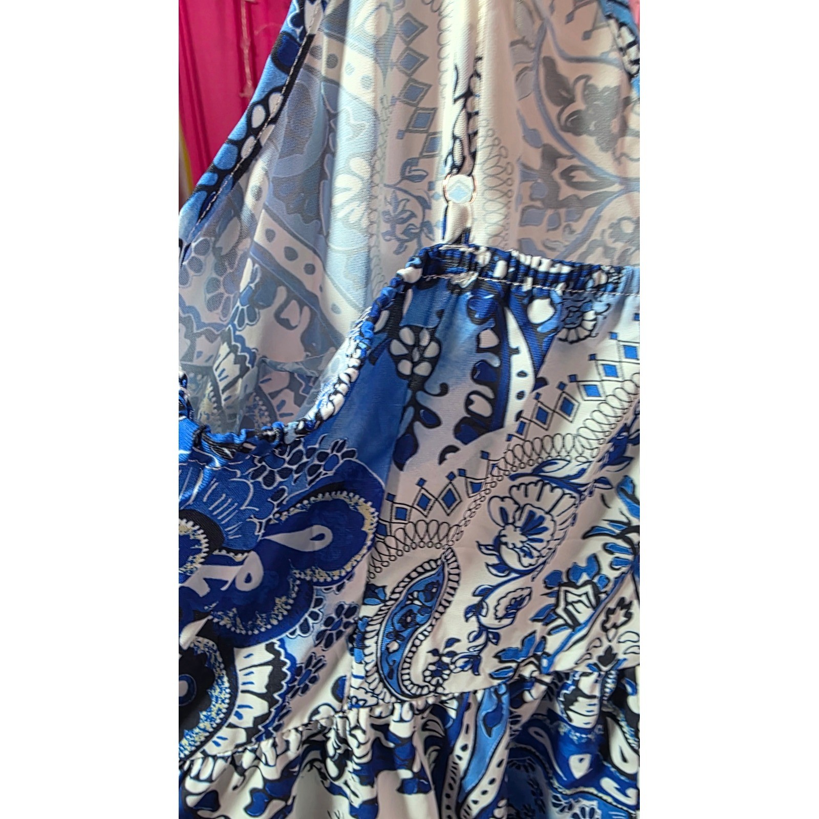 Cupshe Blue Paisley Boho Maxi Dress V-Neck Spaghetti Strap Summer Small NWT