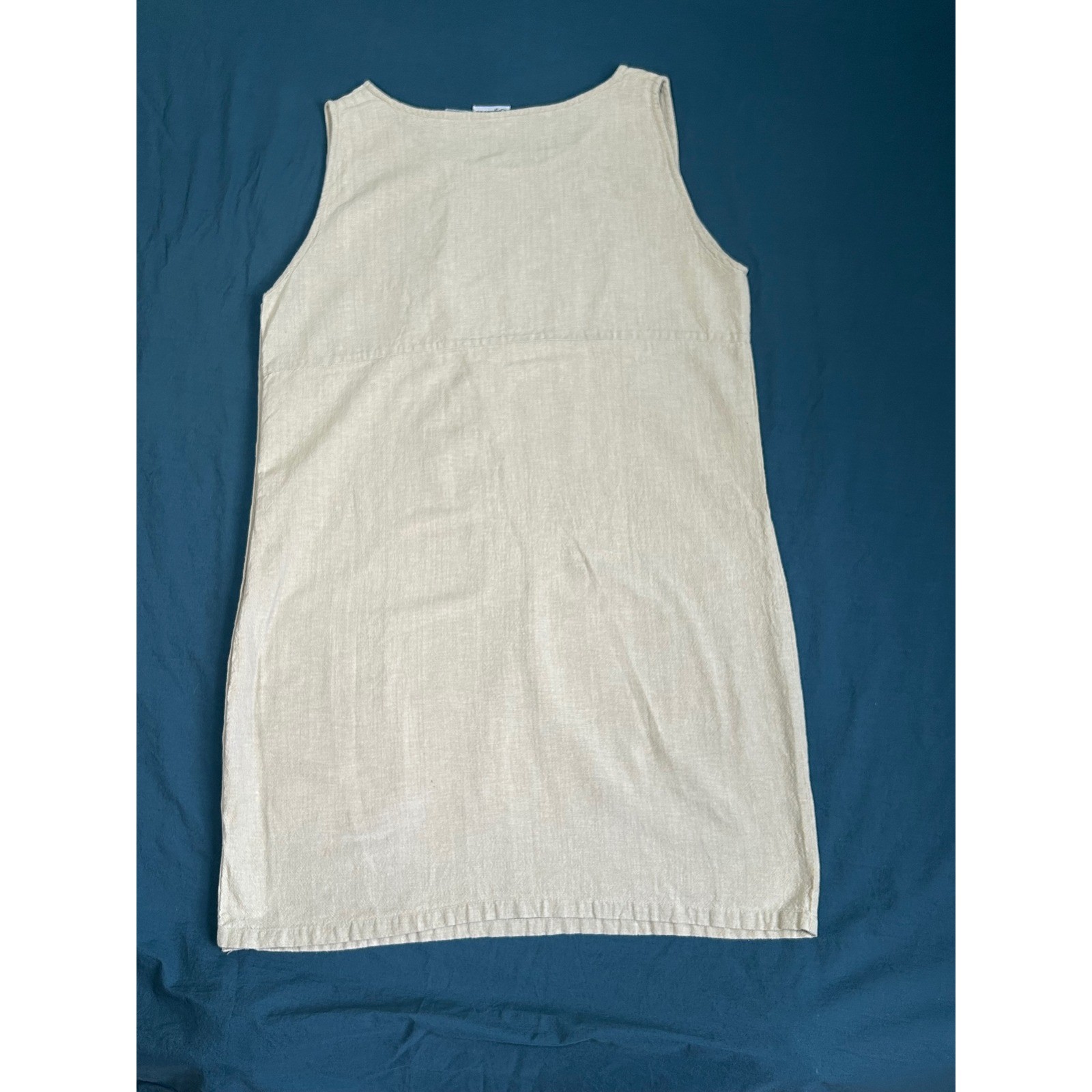 Styleworks Womens Beige Cotton Sleeveless Side Button Shift Dress J 5980 Large