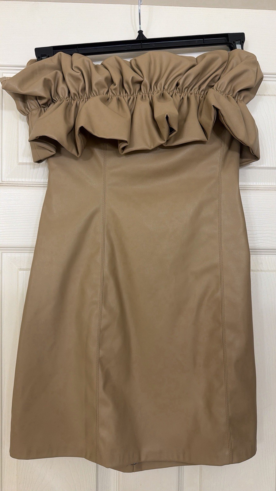 Pants Store Brown Strapless Ruffle Solid Knee Length Sheath Dress Size L