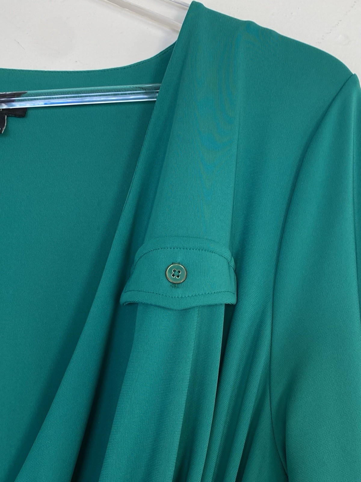 Talbots Size XLP Teal Green Stretch Jersey Knit Faux Wrap Dress 14P 16P Petite