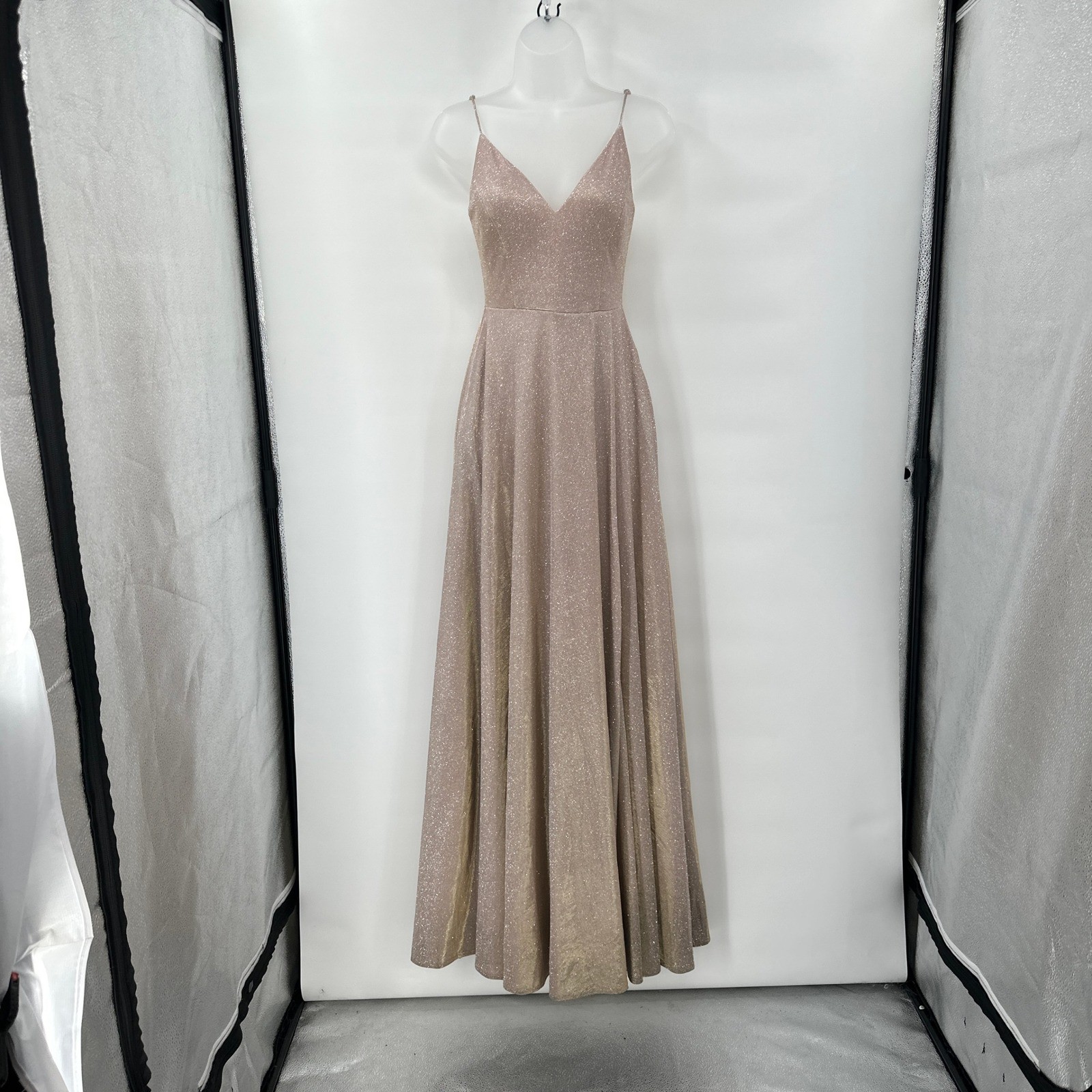 Sparkly Champagne Formal Gown Small Prom Dress Glitter Maxi Open Back