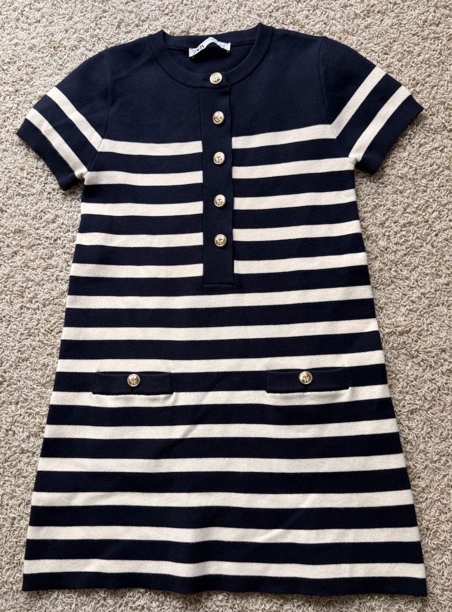 Women’s Zara Navy Cream Striped Sweater Dress Size S