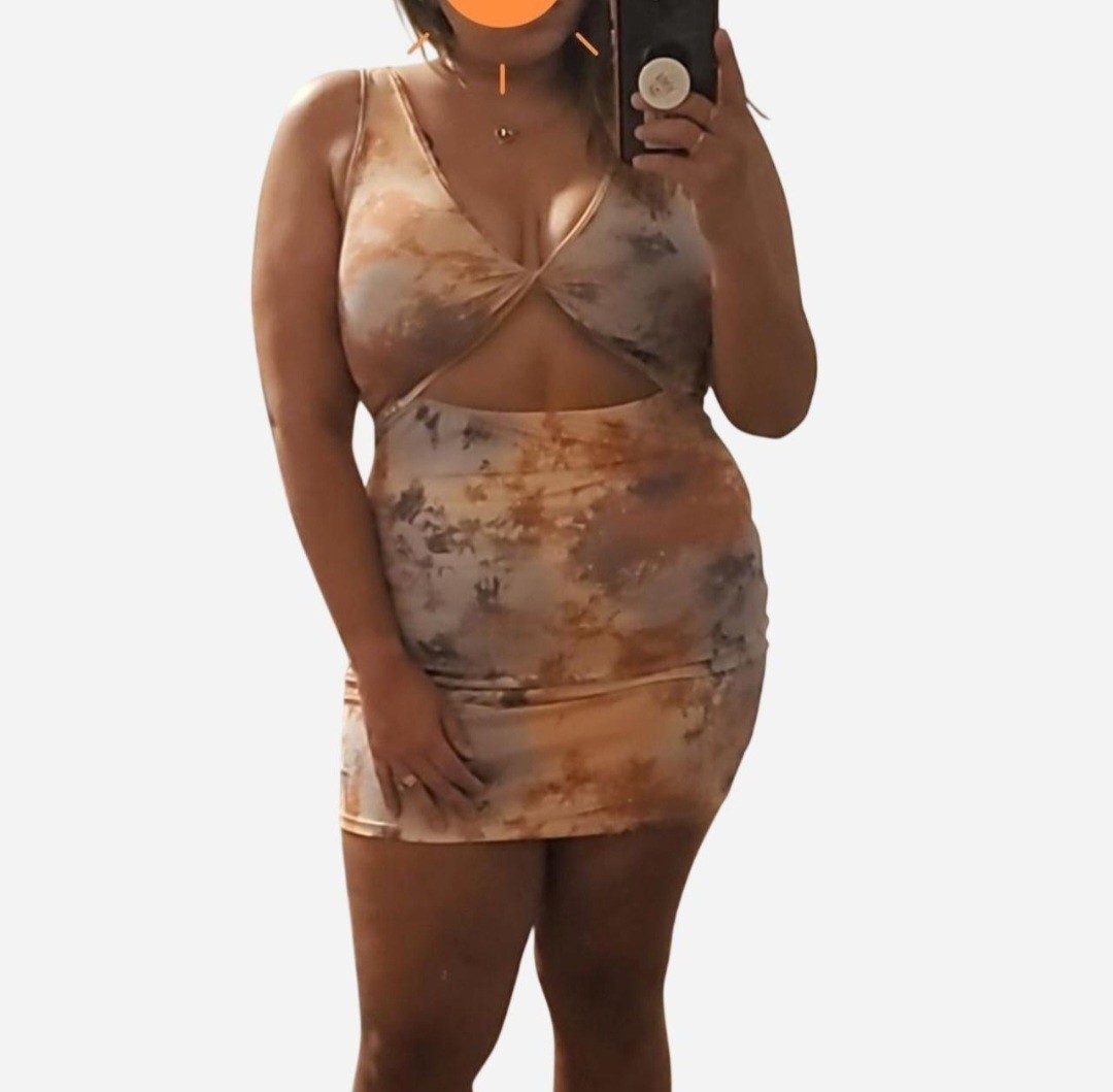 Multi-color Body-con Dress, Size 12, Beige Orange Gray, Blended Fabric