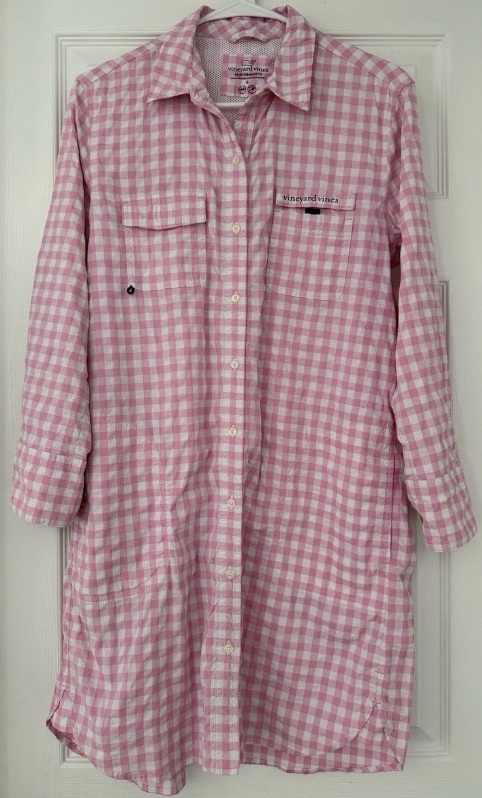 Vineyard Vines Pink and WhiteGingham Shirt Dress