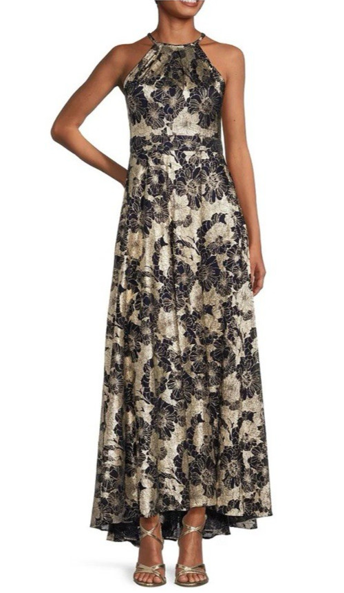 Betsy & Adam Evening Formal Dress 10 Blue Gold Long Wedding Party NEW $268