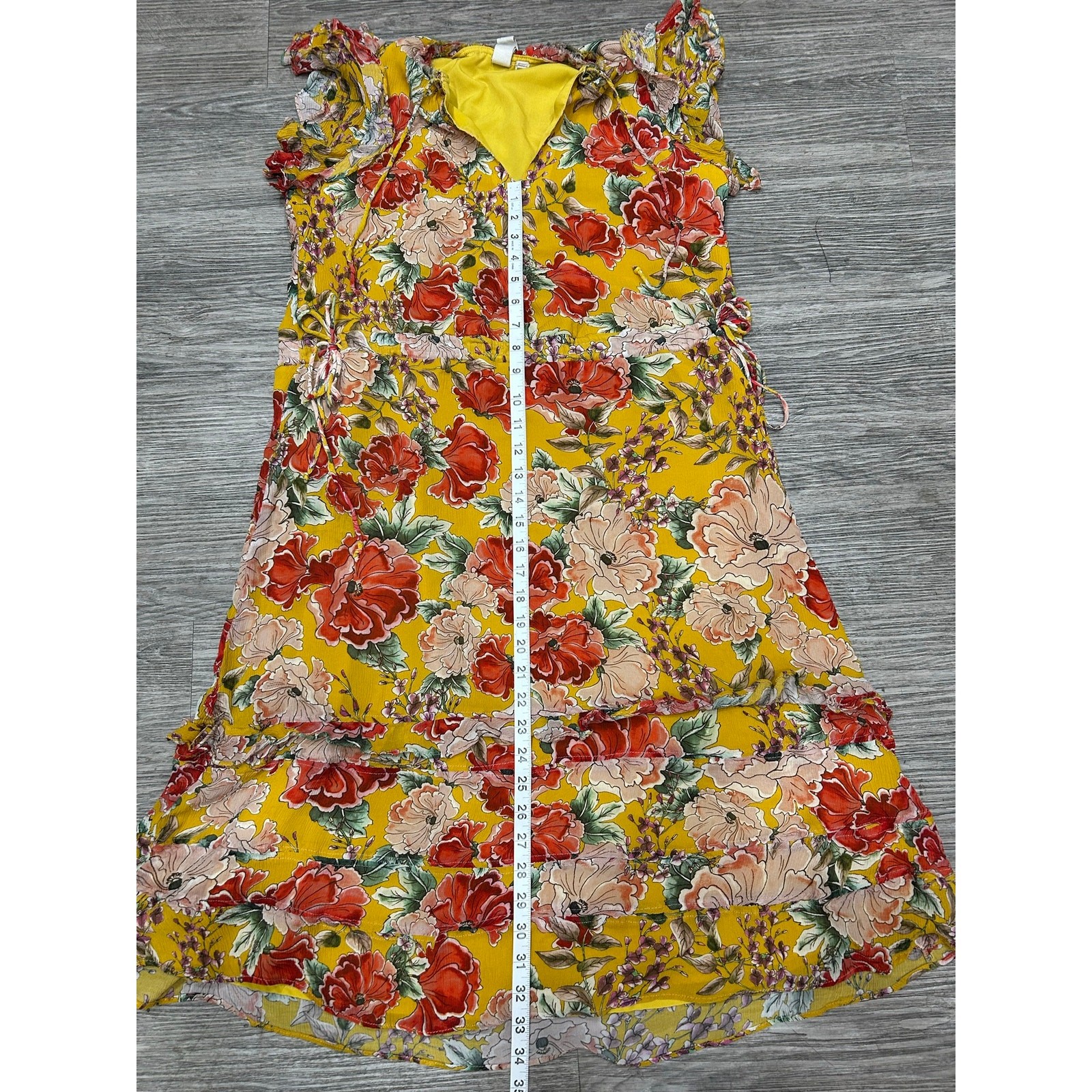 ⁠Dolan Left Coast Collection Yellow Floral Ruffle Midi Dress Sz S Anthropologie⁠