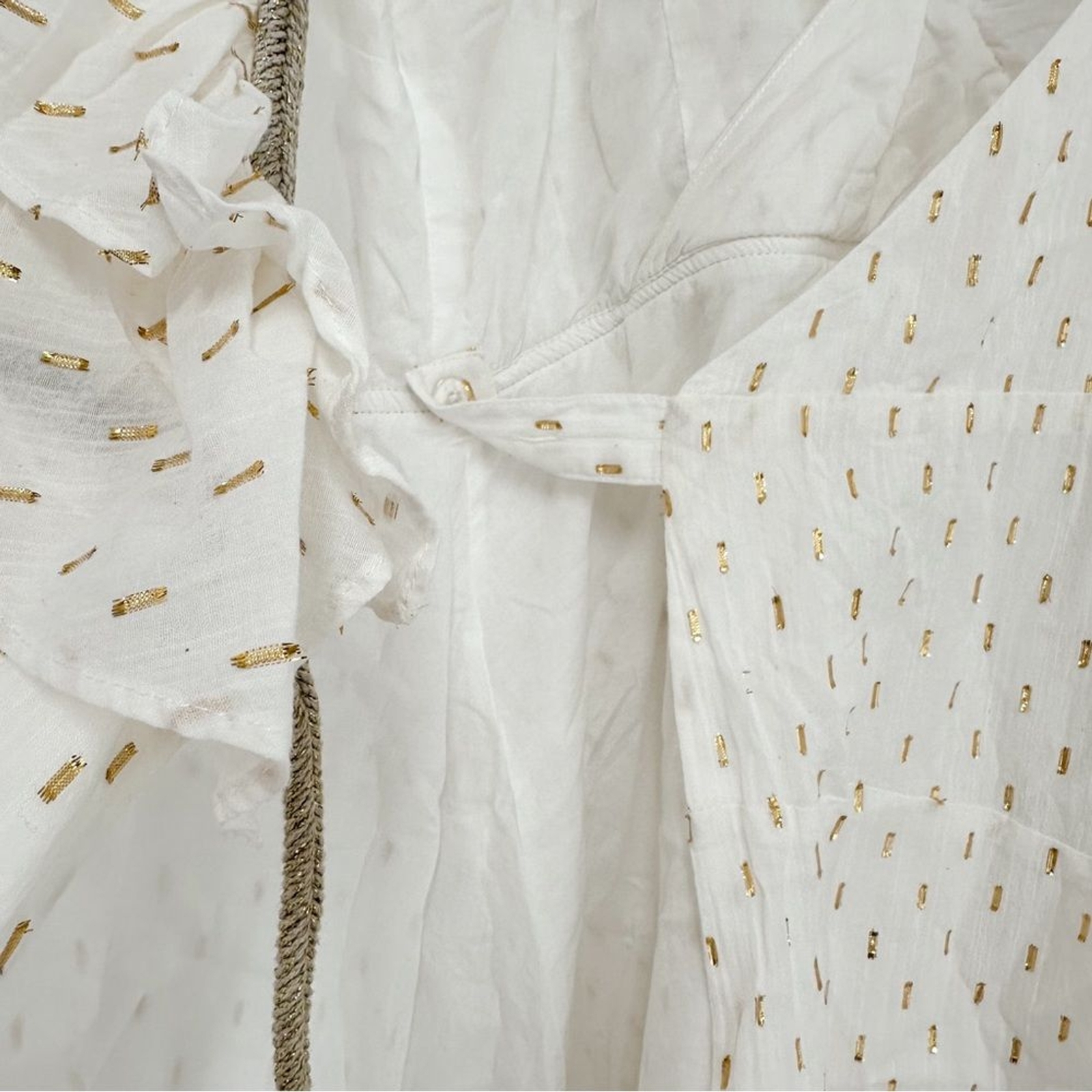 BCBGMaxAzria Asymmetrical Wrap Maxi Dress in Metallic Gold and White Sz Small