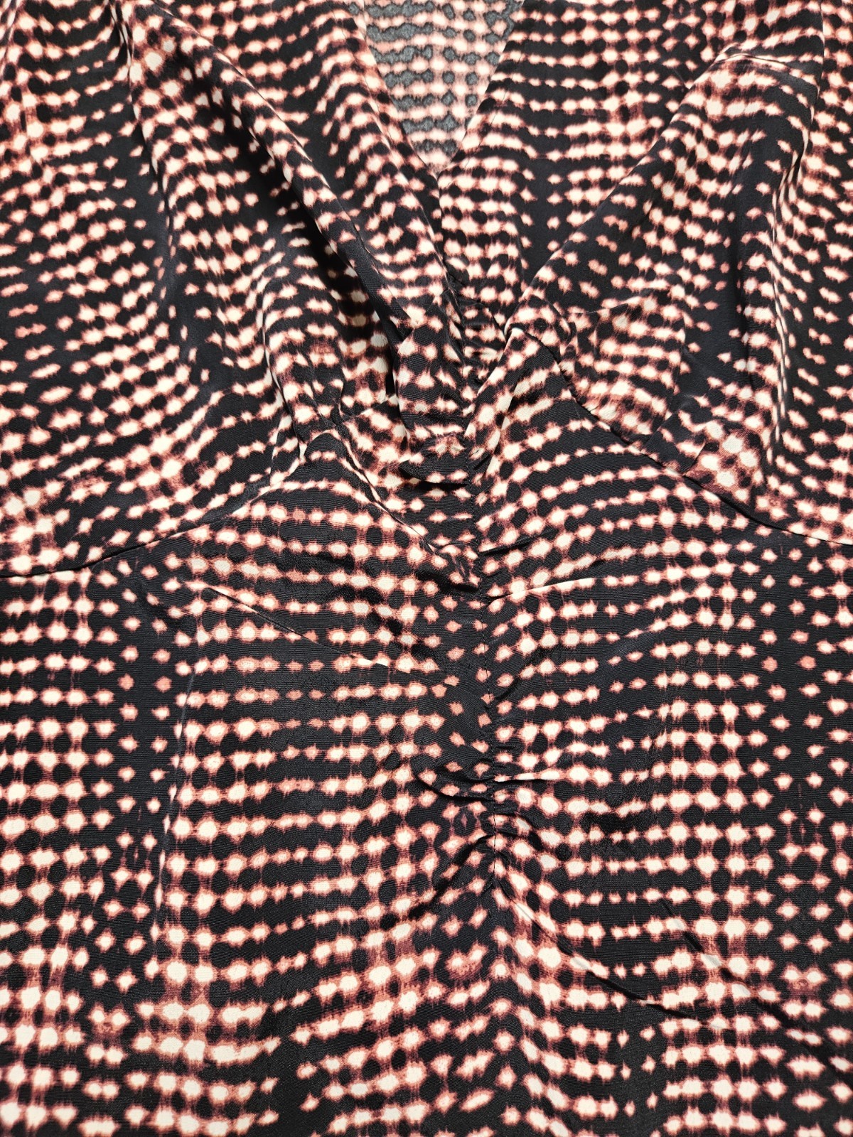M&S Per Una Dress Geometric Print Long Puff Sleeve Pockets Pink/Black Size UK 8