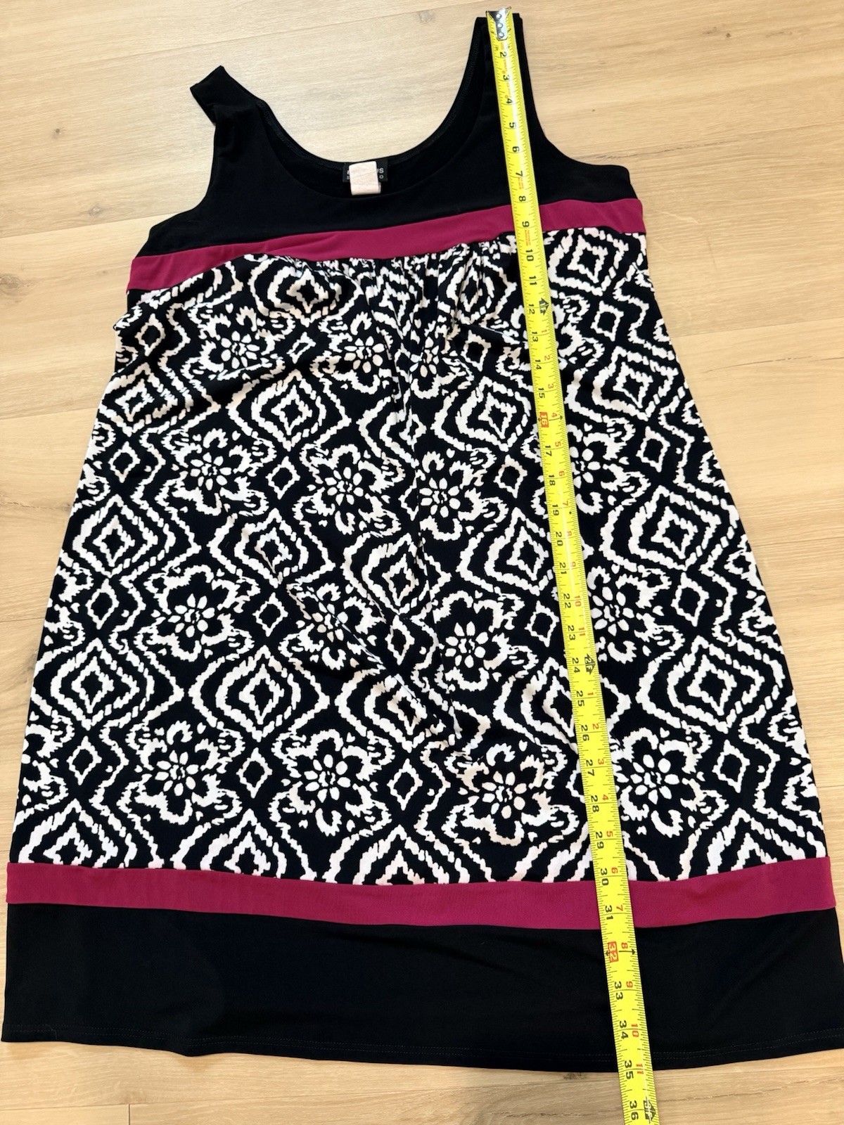 En Focus Studio Sleeveless Fit Flare Dress Size 14 Black White Pink Stretch