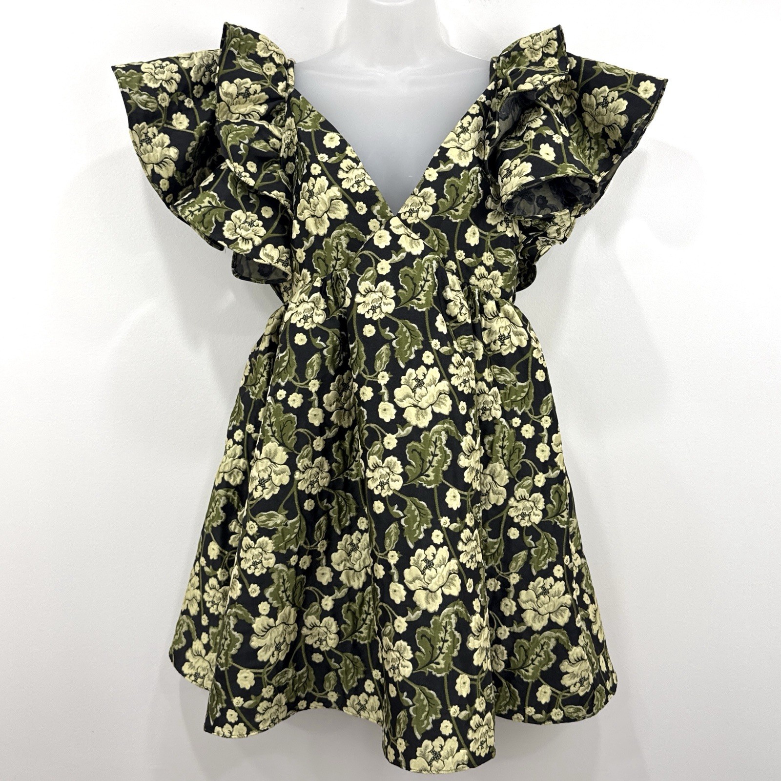 ASOS Jacquard Plunge Mini Dress 8 Floral NWT Babydoll Bloomcore Wedding Guest