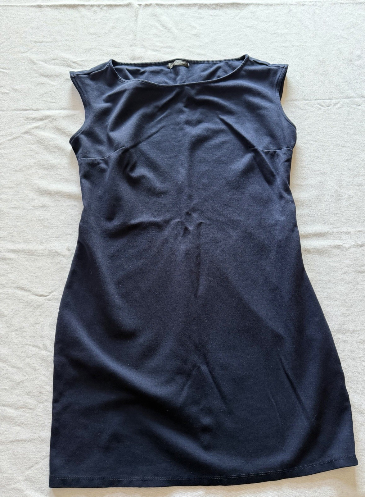 Urban Coco Navy Solid Sheath Dress Boat Neck Knit Stretch Zip Knee Length S