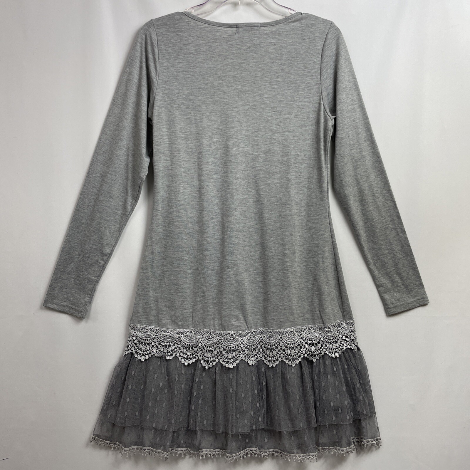 Ryu Shift Dress Women’s Size Medium Lace Tulle Layered Gray Boho