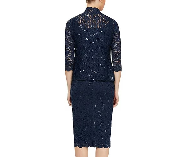 Sl Fashions 3/4-Sleeve Lace Jacket, Navy, SIZE- 10 (jacket only)