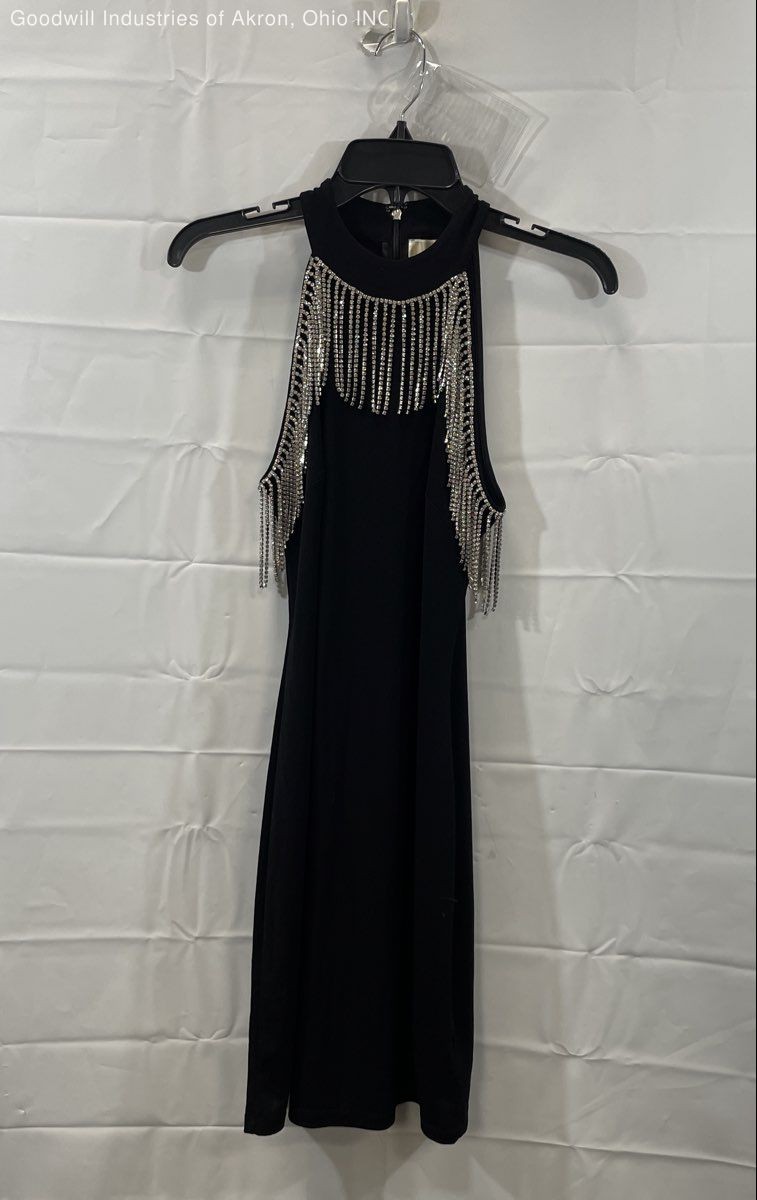 Michael Kors Women’s Black Rhinestone Fringe Halter Cocktail Dress Size S