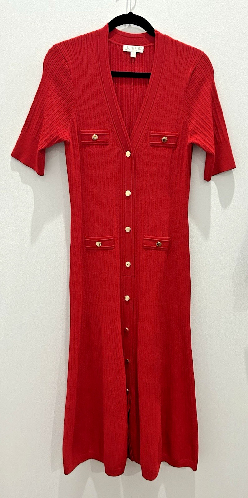 J. Crew Elbow Sleeve Button-Up Sweater Stretchy Dress Red Worn on TV Medium