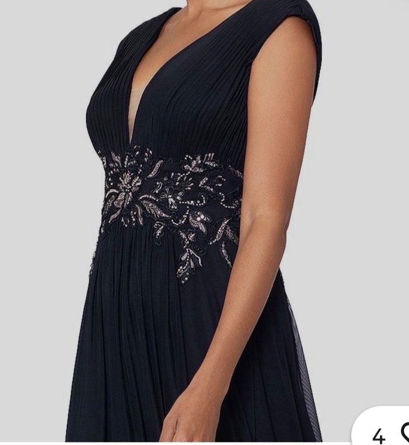 Betsy & Adam black beaded v-neck gown 12