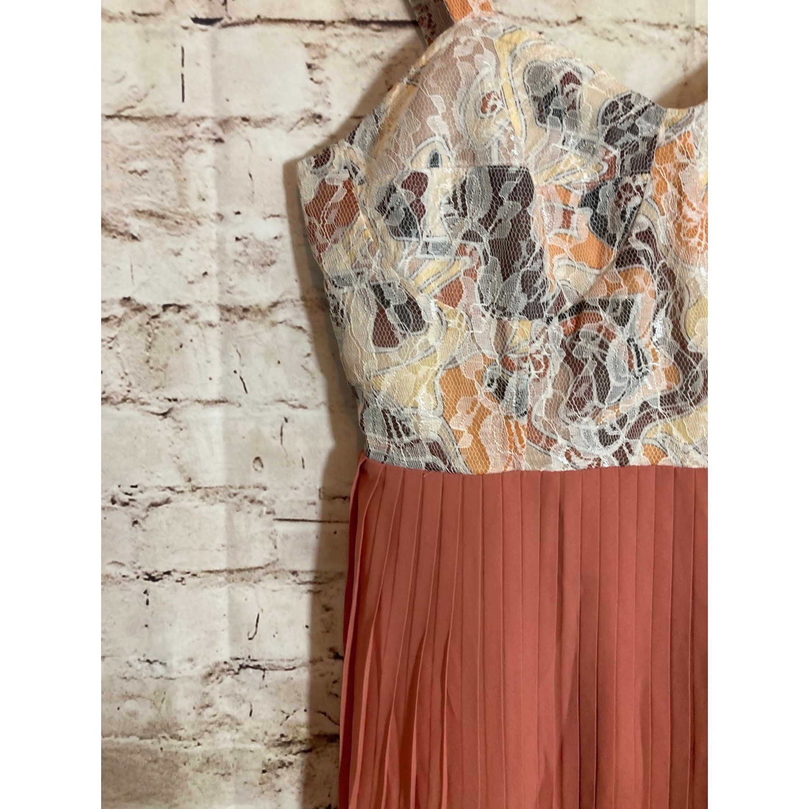 Pink Martini Dress Medium Salmon Pink Babydoll Lace Pleated Romantic Midi Flowy