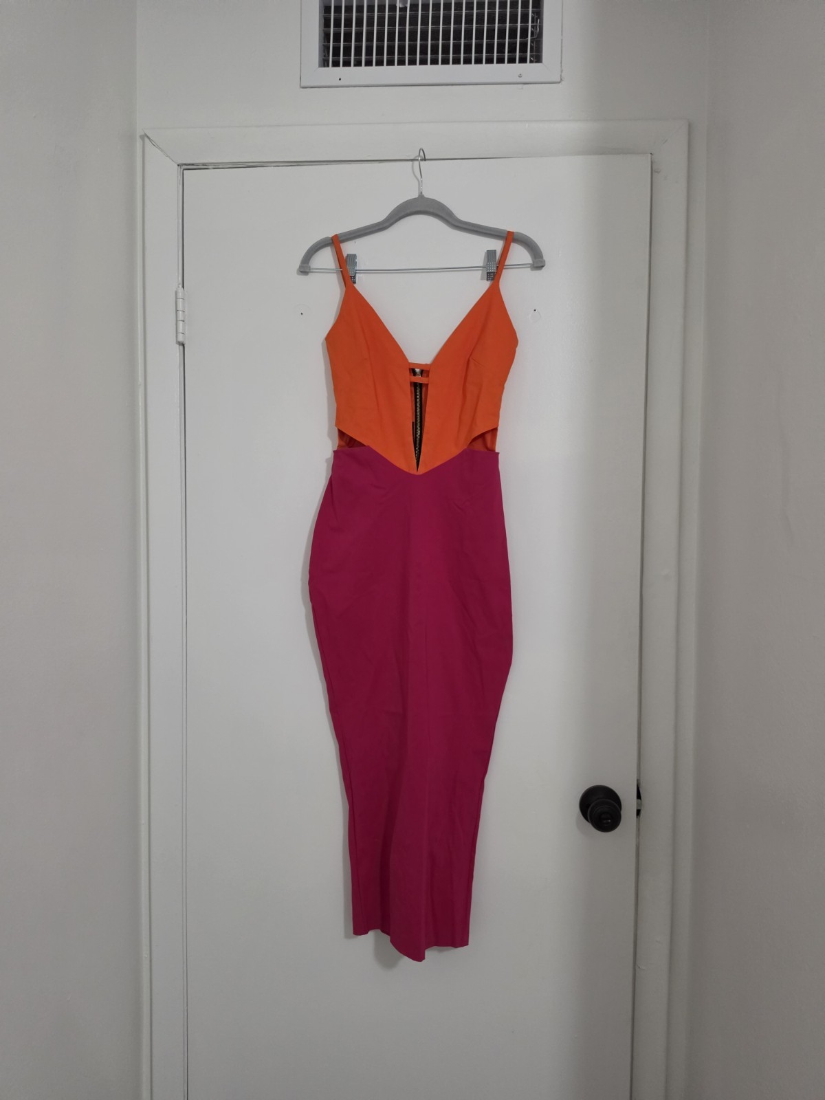 Vesper London Colorblock Bodycon Midi Dress Orange Pink Size 6 Women’s