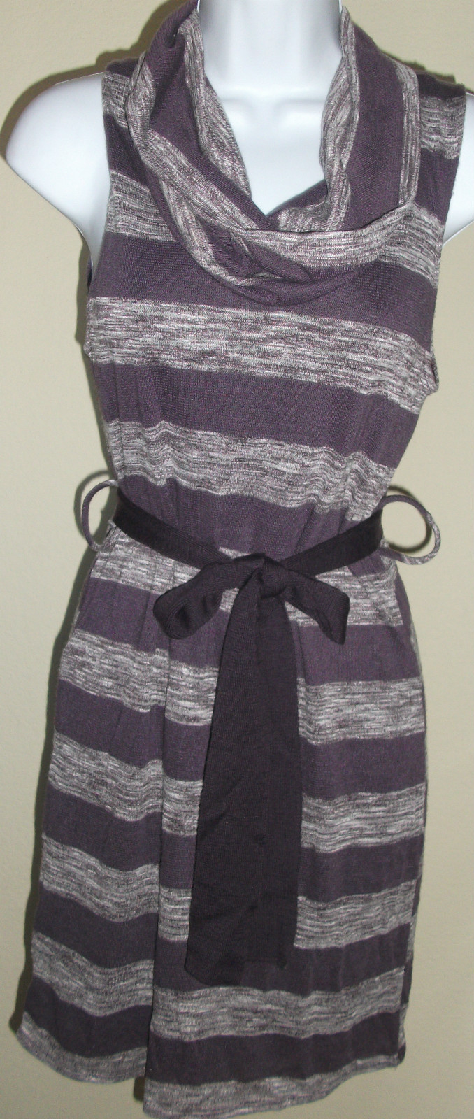 BELLA D purple/white shade sleeveless striped belted sweater dress,size M runs S