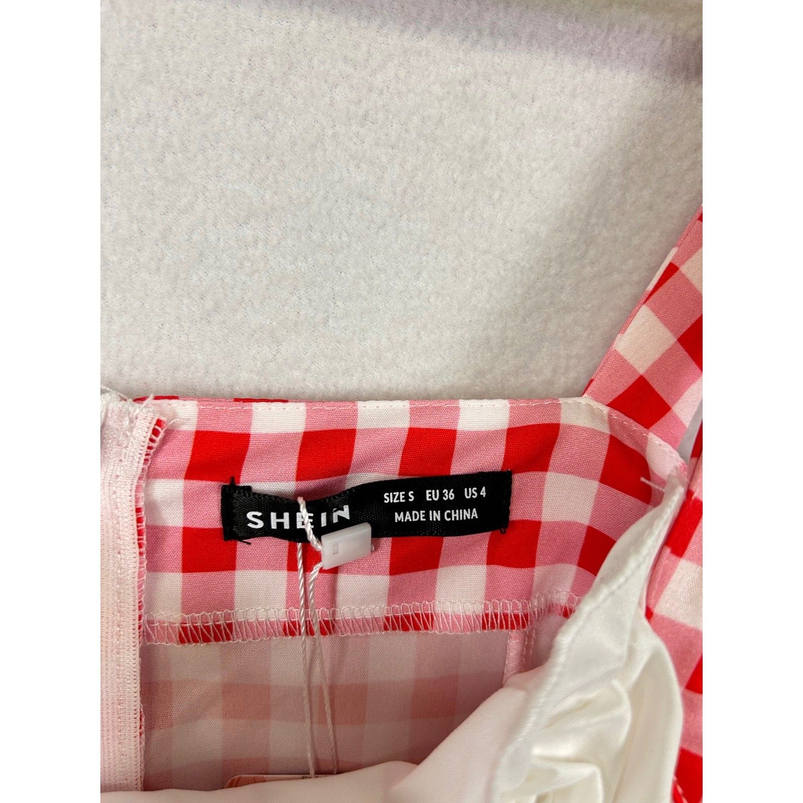 Mod Red Gingham Off Shoulder Lace Up Puff Sleeve Dress Size S NWT