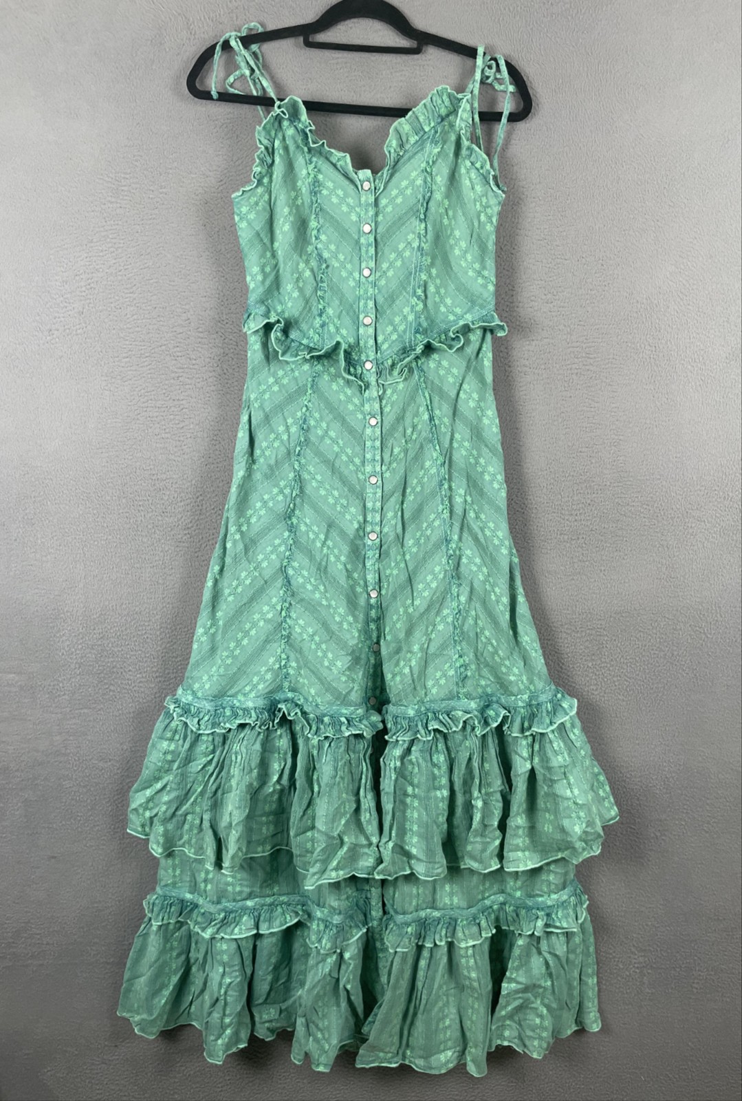 Free People Janie Maxi Dress Womens M Green Sundress Smocked Glowing Turquoise