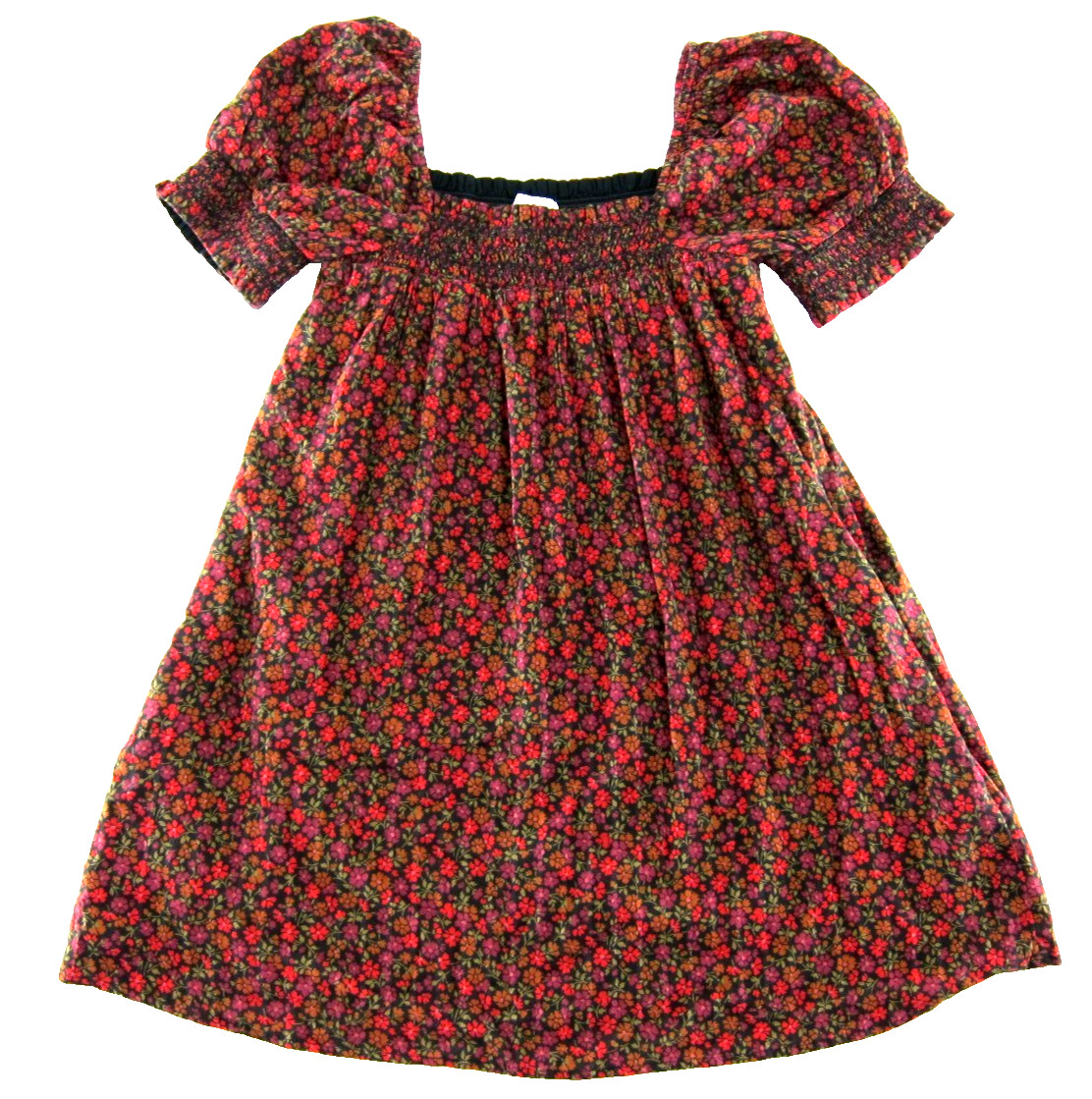 American Eagle Red Pink Green Floral Cotton Puff Sleeve Pocket Smock Dress M