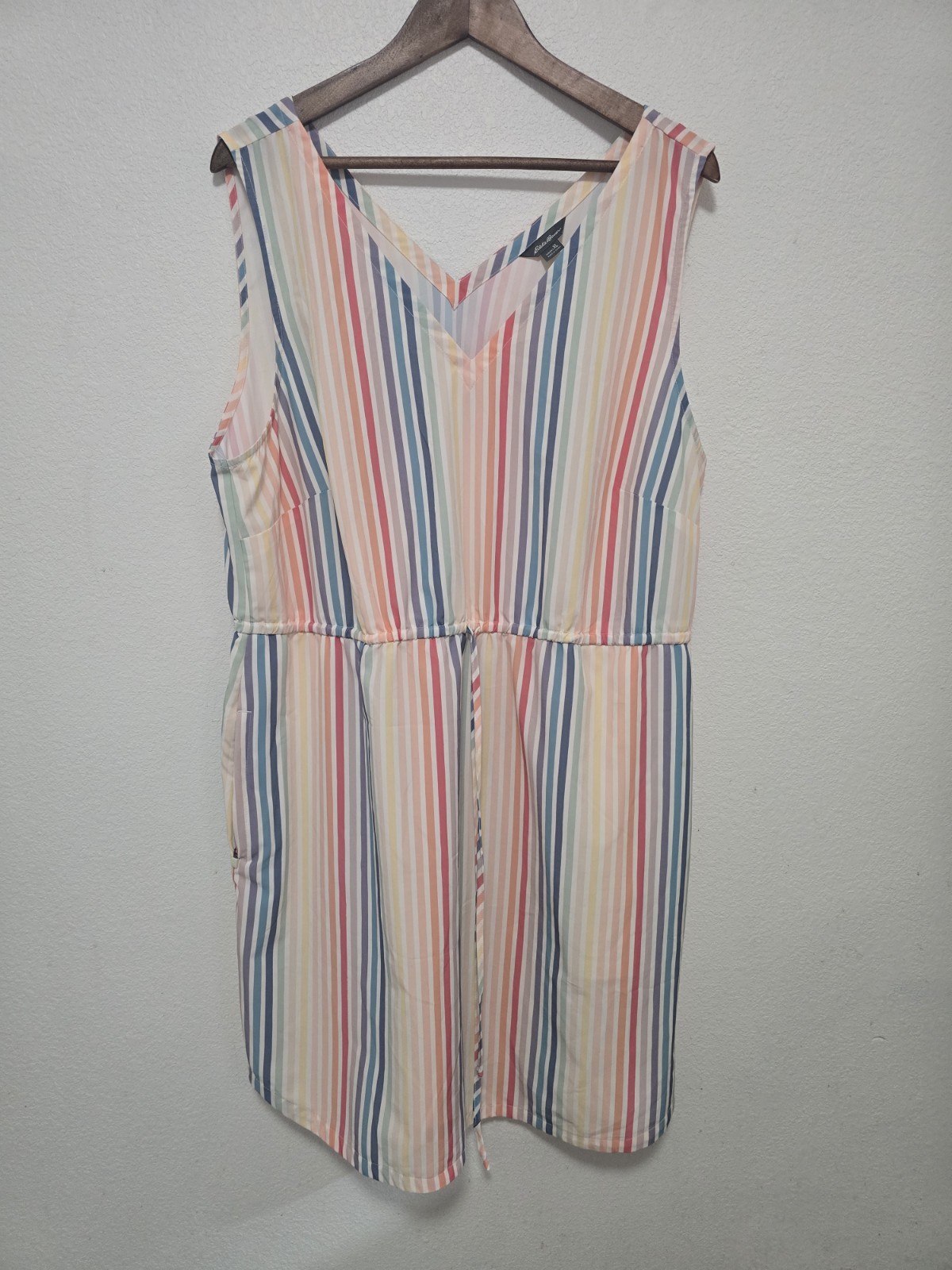 Eddie Bauer Spindrift Easy Tank Dress XL Rainbow Striped SPF Wicking Outdoor