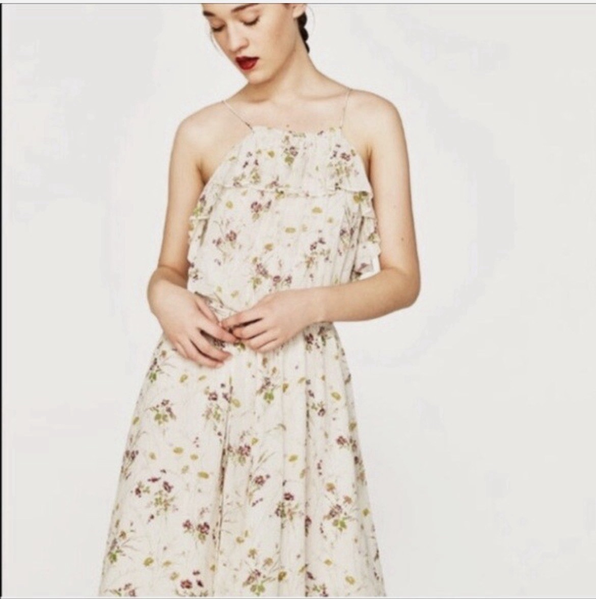 Zara Ruffle Sequin Dress NWT Sz Small Floral Boho Feminine Wedding Guest Summer