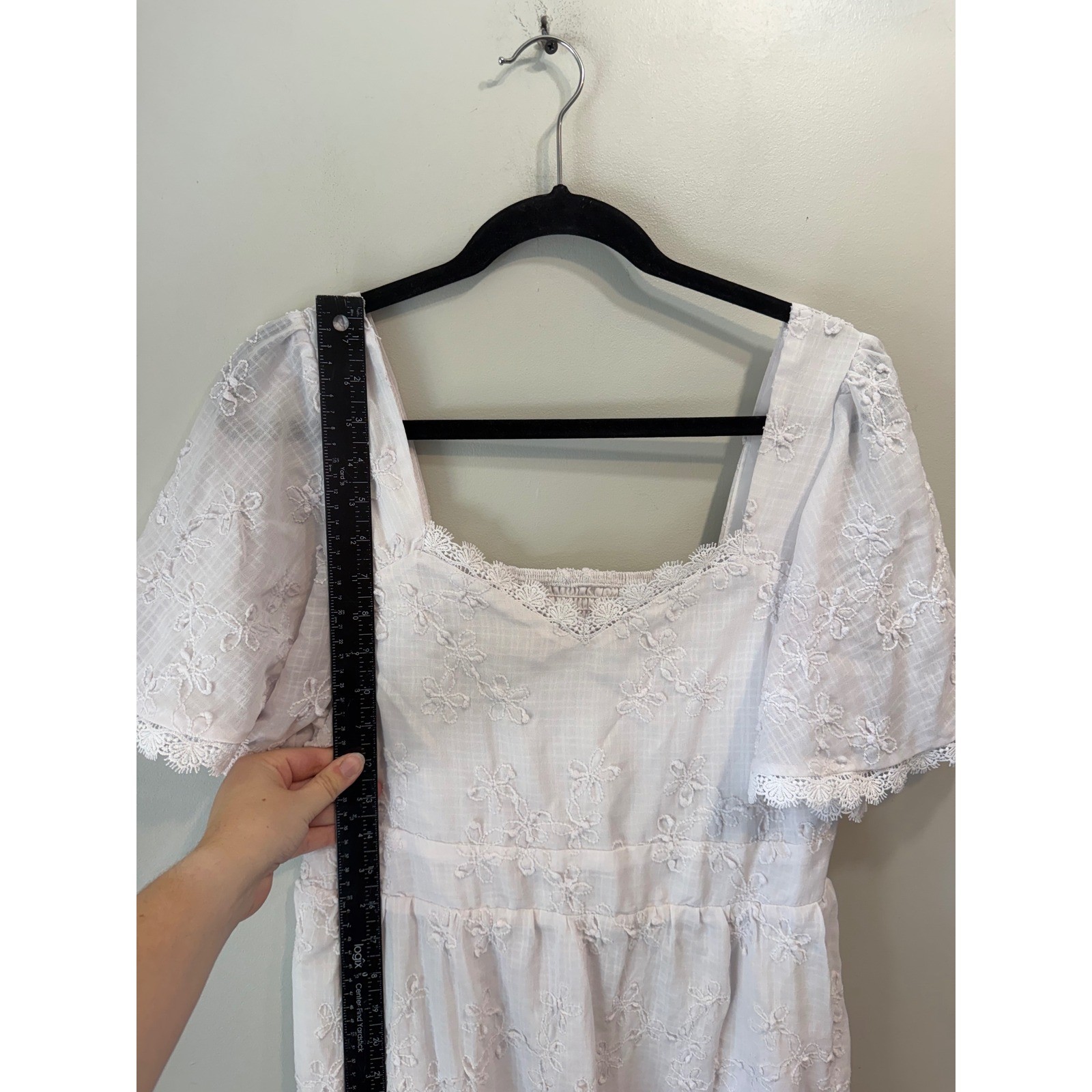 Shein White Eyelet Embroidered Maxi Dress Flutter Sleeve Smocked Back Large