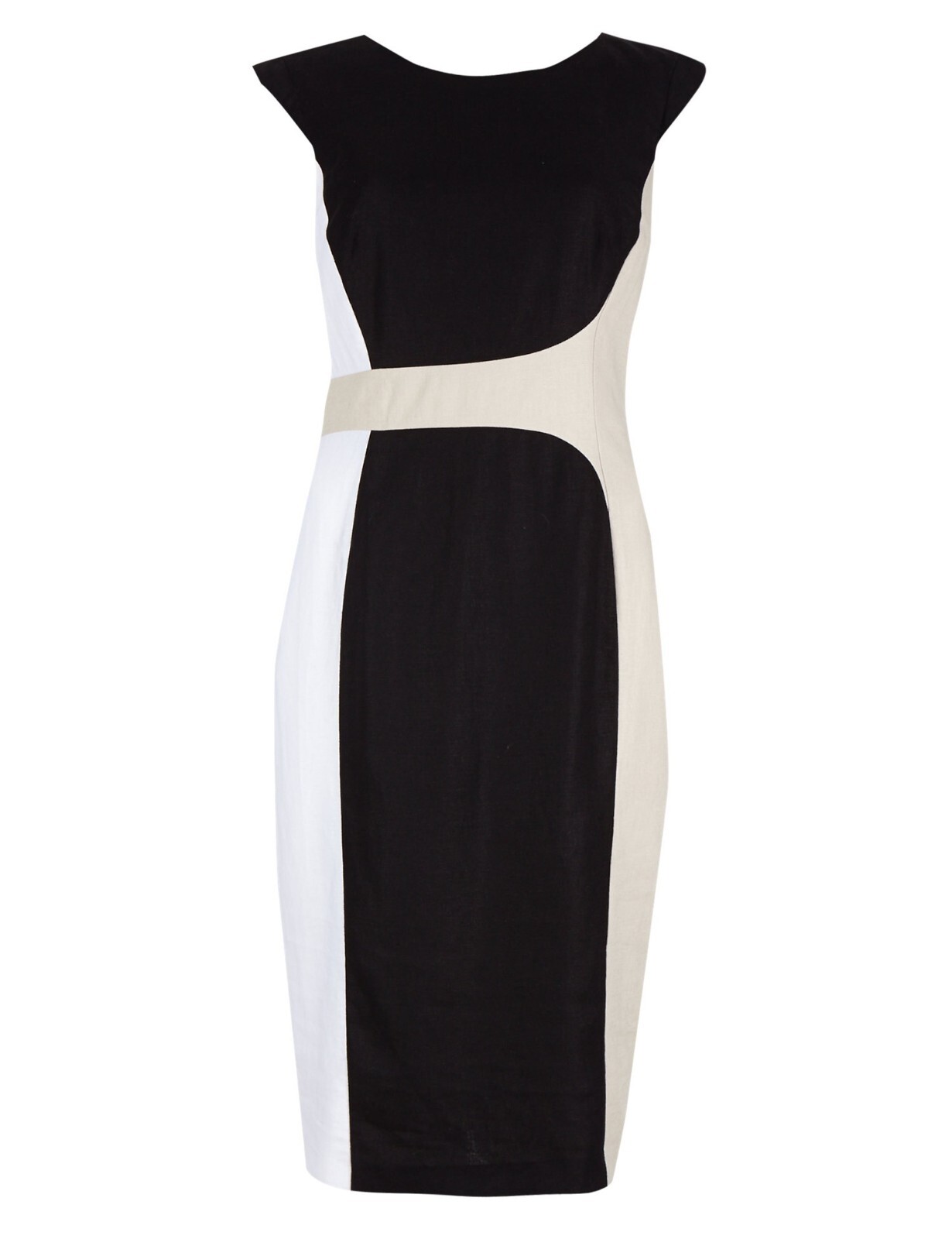 M & S Linen Blend Color Block Curved Seam Shift Dress ~Sizes 10 12 14 16 18 22~