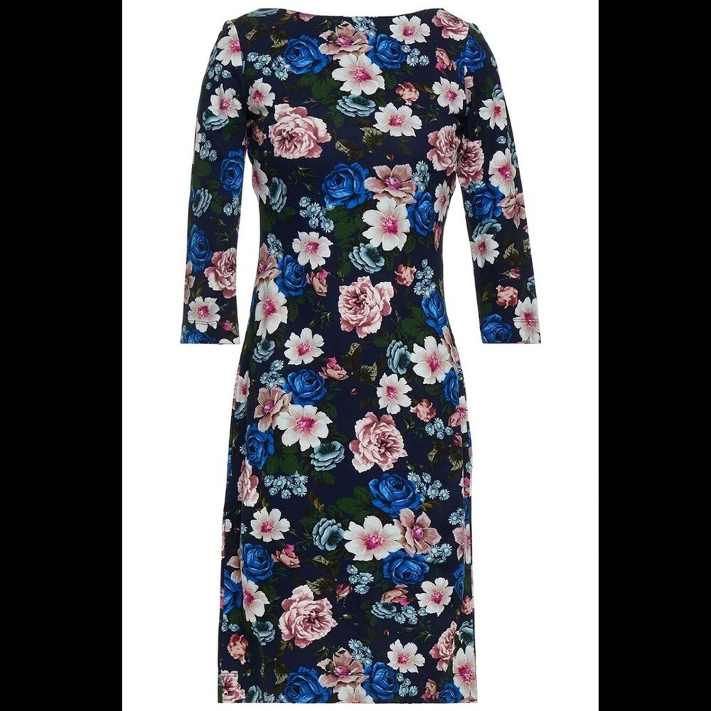 GORGEOUS ERDEM SUMMER FLORAL-PRINT PONTE DRESS STRETCHY SLIP-ON EUC