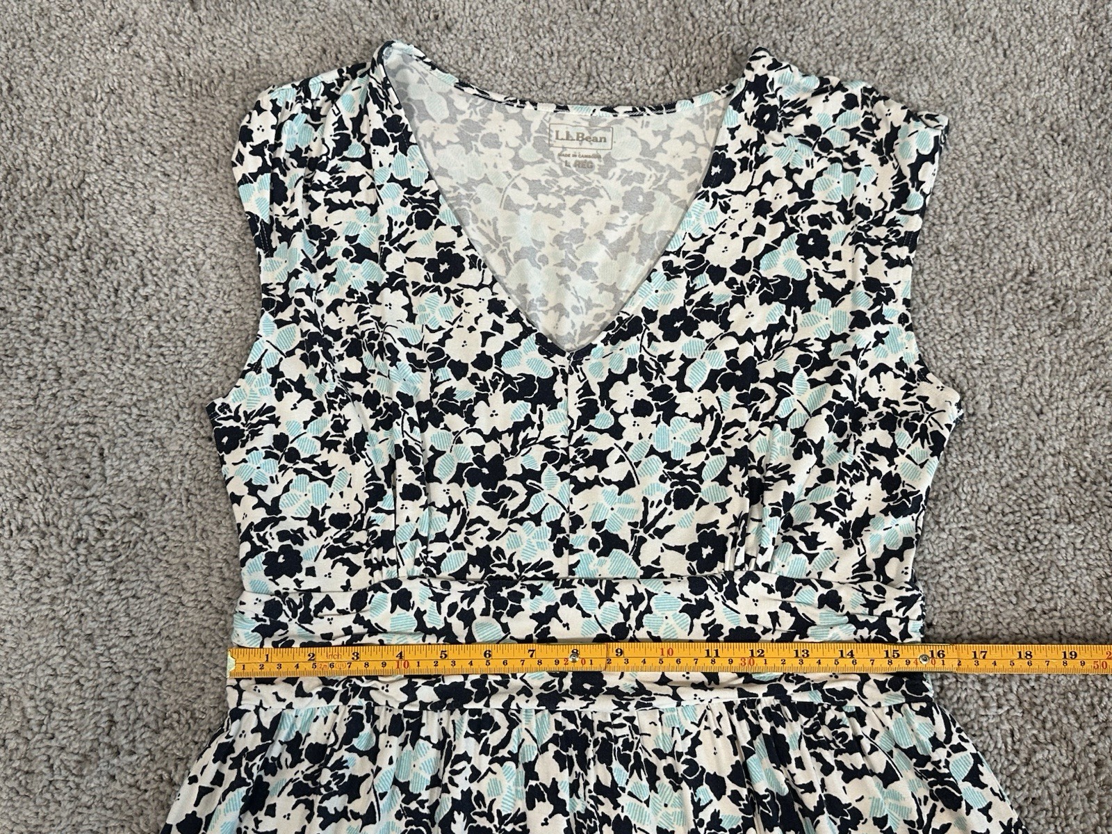 L.L.Bean Floral V-Neck Cap Sleeve A-Line Knit Dress Stretch Women’s L