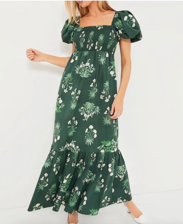 Tuckernuck Viridian Stamped Bouquets Gabrielle Dress L – Floral Maxi Boho