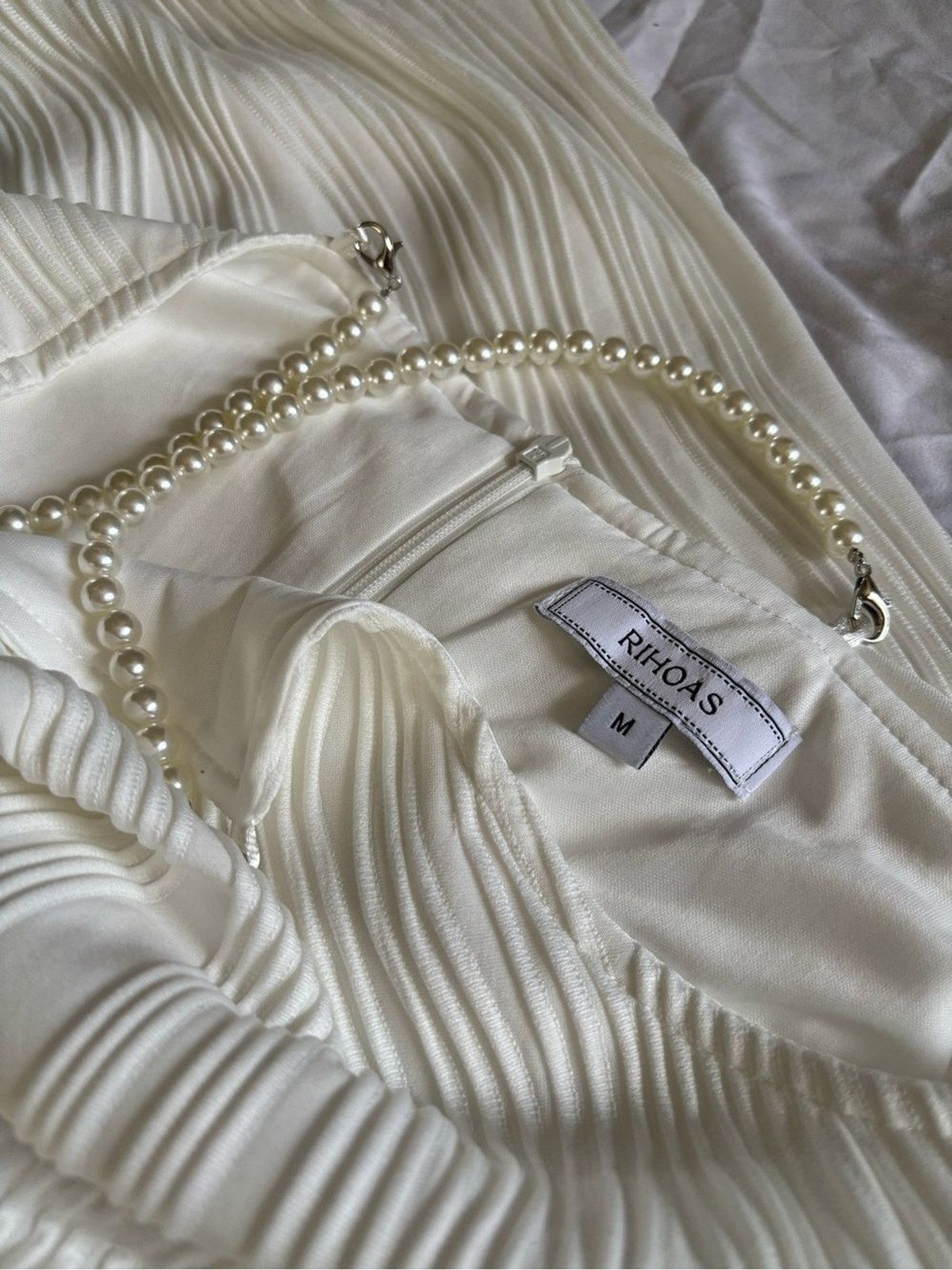 RIHOAS Ivory Wave-Textured Midi Dress