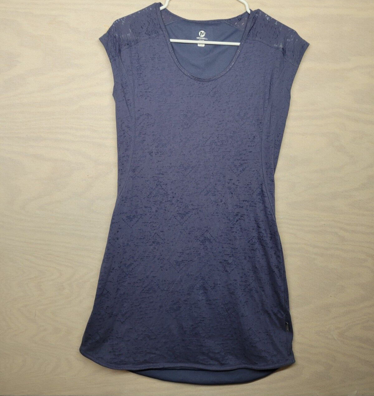 Merrell Women’s SZ S/P Sleeveless Dress Blue Midi Burnout Shoulders Lined