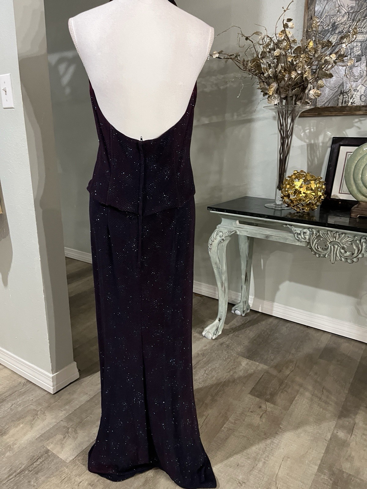 Scott McClintock Millennium 2000 Blue Halter Formal Column Dress Sparkle Sz 14
