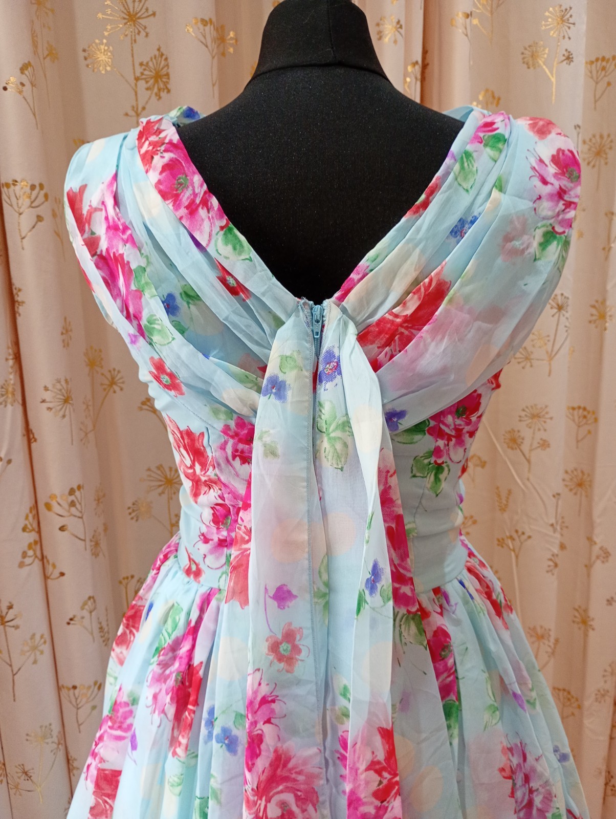 Hell Bunny Vixen Floral Pale blue VTG 50s style Retro Rockabilly swing Dress