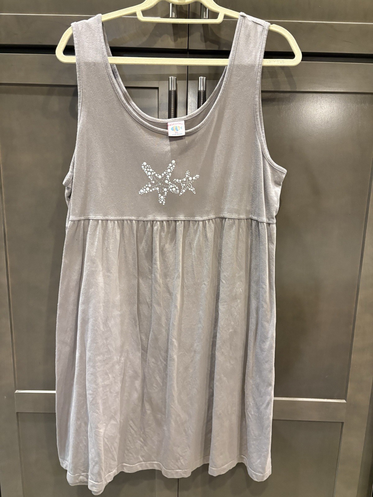ICanToo Taupe and White Sleeveless Starfish Design Dress Coverup, XL