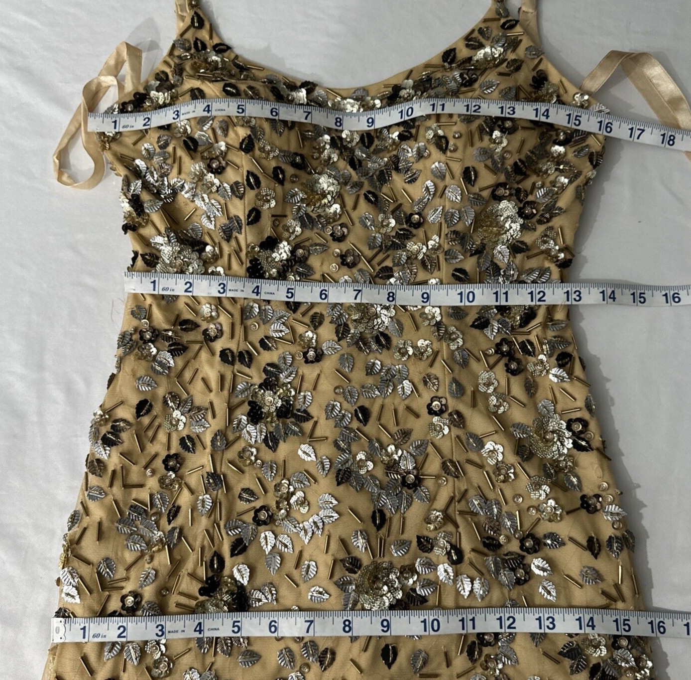 NWT $598 Mac Duggal [ 4 ] 5477 Floral Embellished Scoop Neck Gown Gold J1177